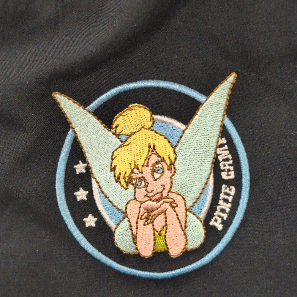 Disney Tinkerbell Zip Up‎ Hoodie Jacket Black Pixie Hollow Womens L Patch - Picture 2 of 5